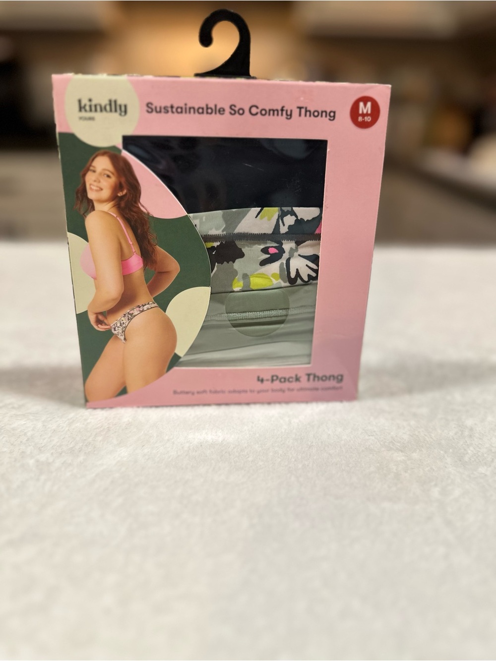 Kindly Sustainable So Comfy Thong 4-Pack - Green Floral & Solid Green - Size M